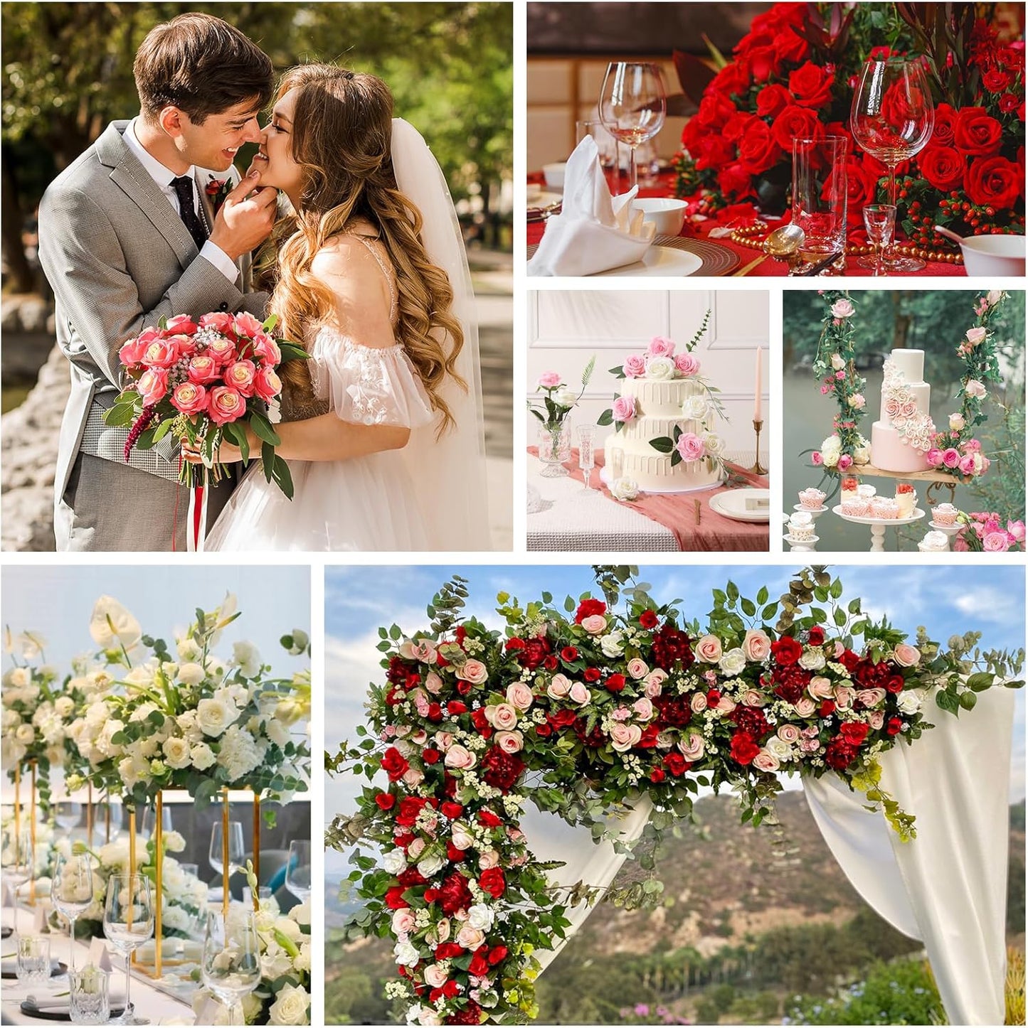 12pcs Red Roses Artificial Flowers,Realistic Long Stem Fake Silk Roses Bouquet for Party Home Wedding Centerpiece Office DIY Decor（Burgundy）