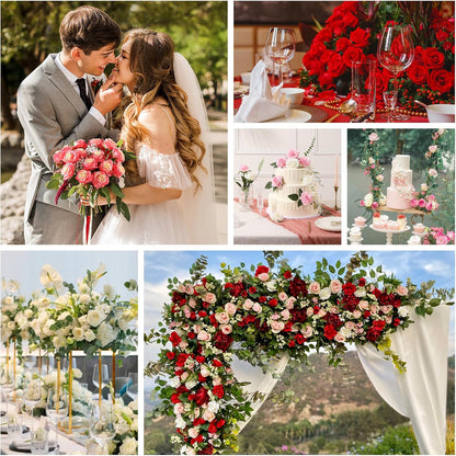 12pcs Red Roses Artificial Flowers,Realistic Long Stem Fake Silk Roses Bouquet for Party Home Wedding Centerpiece Office DIY Decor（Burgundy）