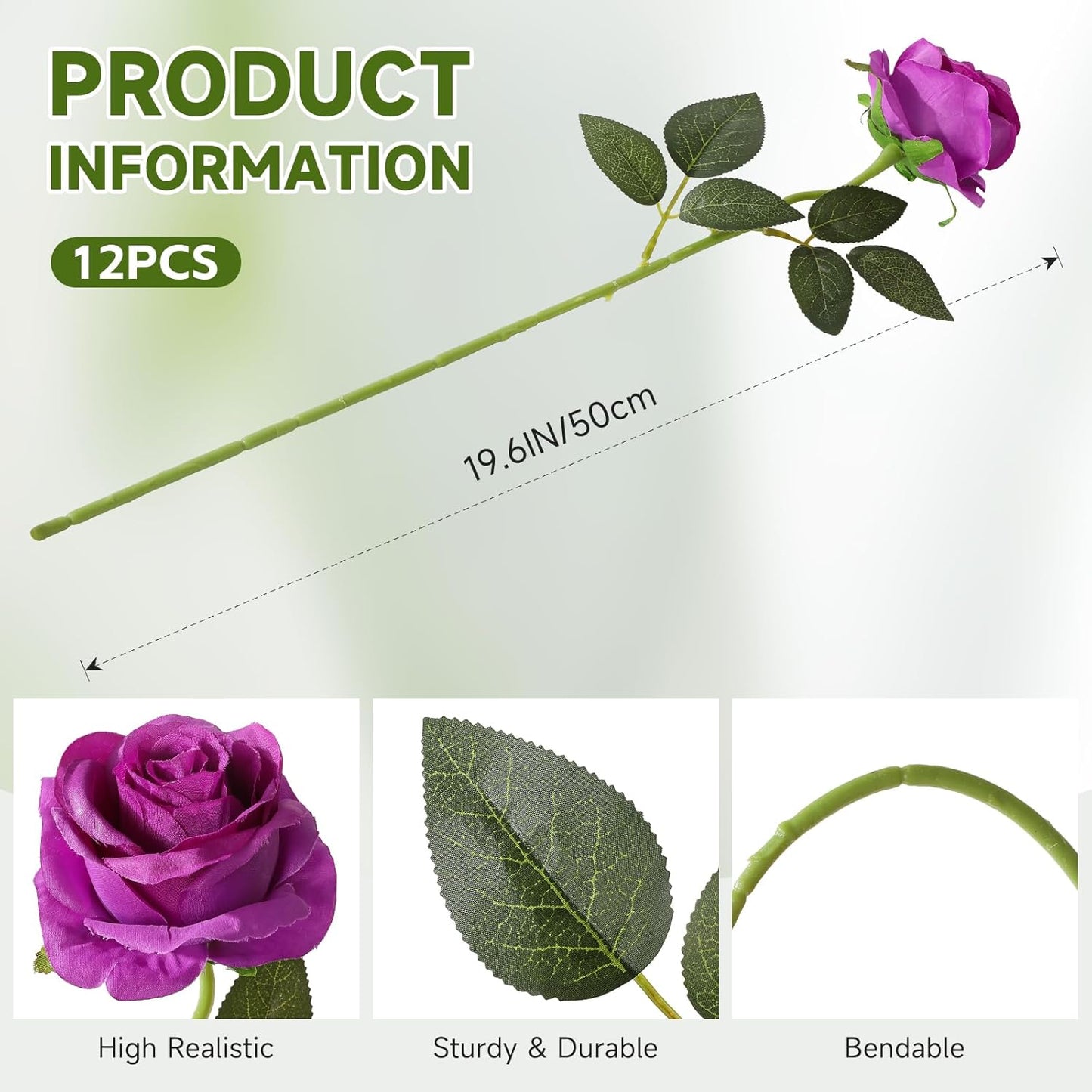 12pcs Red Roses Artificial Flowers,Realistic Long Stem Fake Silk Roses Bouquet for Party Home Wedding Centerpiece Office DIY Decor（Burgundy）