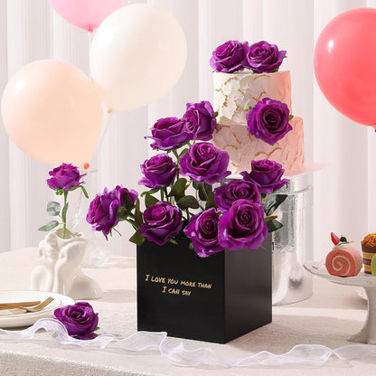 12pcs Red Roses Artificial Flowers,Realistic Long Stem Fake Silk Roses Bouquet for Party Home Wedding Centerpiece Office DIY Decor（Burgundy）