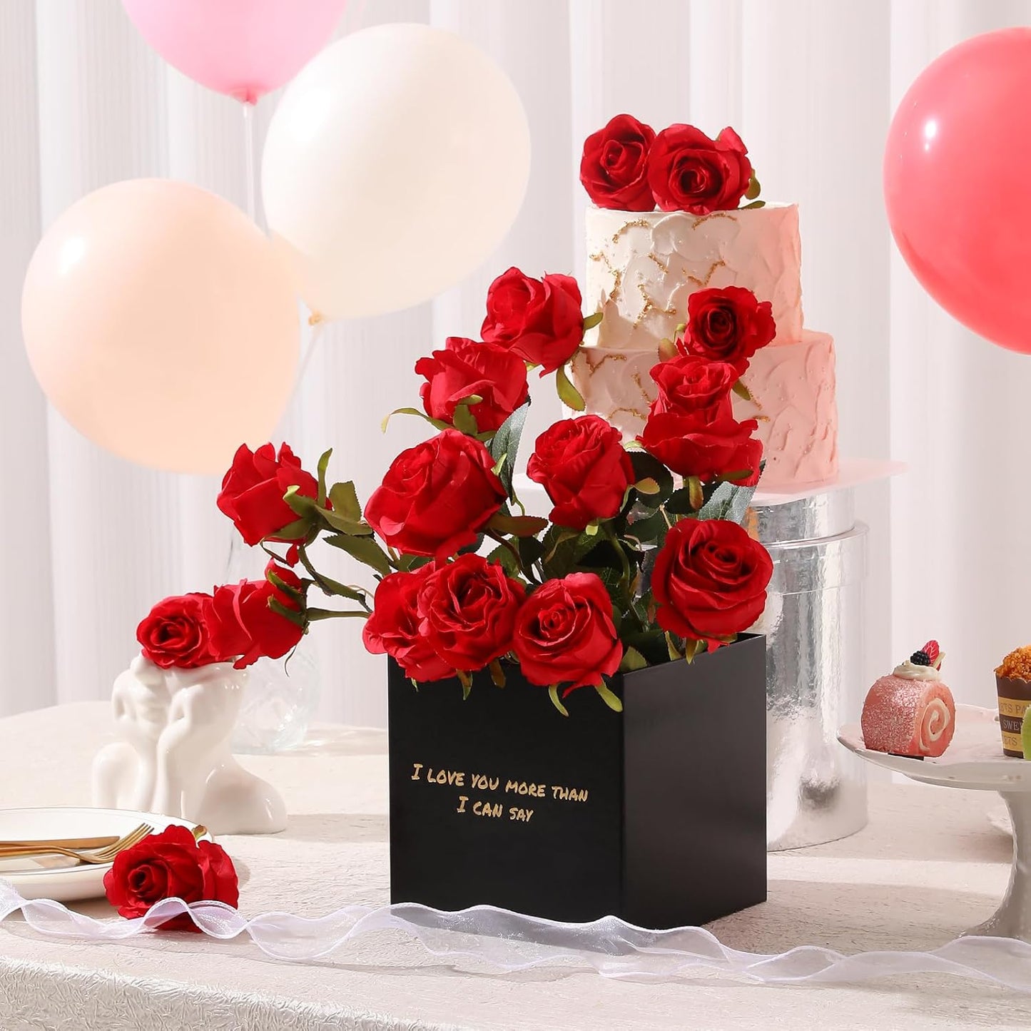 12pcs Red Roses Artificial Flowers,Realistic Long Stem Fake Silk Roses Bouquet for Party Home Wedding Centerpiece Office DIY Decor（Burgundy）