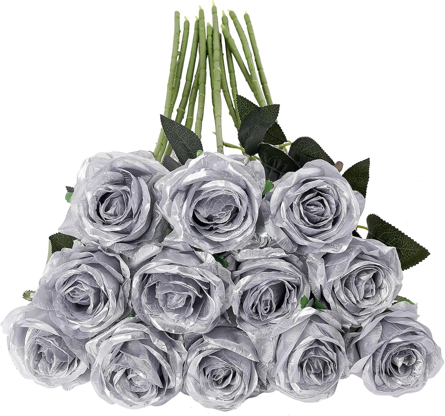 12pcs Red Roses Artificial Flowers,Realistic Long Stem Fake Silk Roses Bouquet for Party Home Wedding Centerpiece Office DIY Decor（Burgundy）