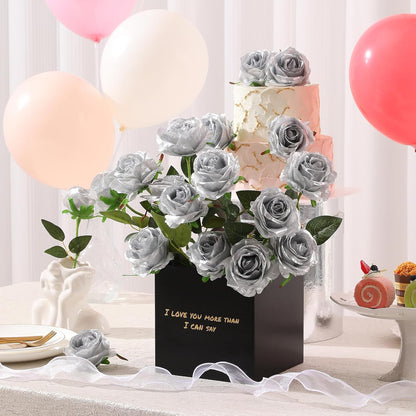 12pcs Red Roses Artificial Flowers,Realistic Long Stem Fake Silk Roses Bouquet for Party Home Wedding Centerpiece Office DIY Decor（Burgundy）