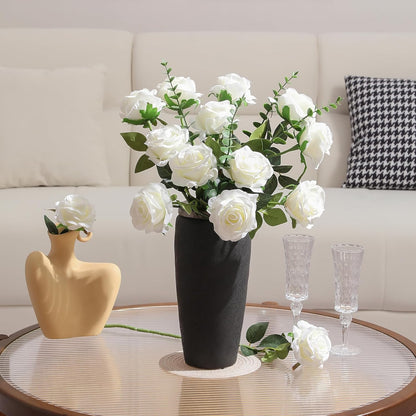 12pcs Red Roses Artificial Flowers,Realistic Long Stem Fake Silk Roses Bouquet for Party Home Wedding Centerpiece Office DIY Decor（Burgundy）