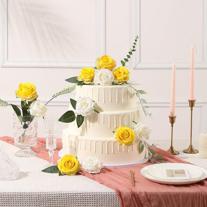 12pcs Red Roses Artificial Flowers,Realistic Long Stem Fake Silk Roses Bouquet for Party Home Wedding Centerpiece Office DIY Decor（Burgundy）