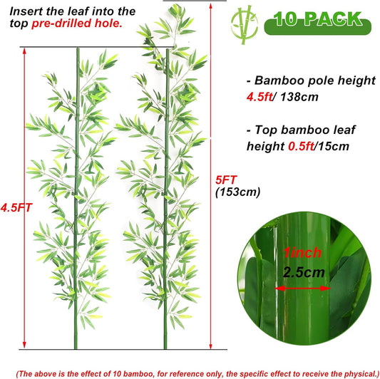 4/5/6/7ft Artificial Bamboo Tree 10 Pack, Fake Bamboo Plant with Encrypted Silk Leaves for Garden Yard Indoor Outdoor Decor, Privacy Waterproof Faux Plants