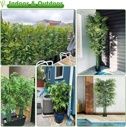 4/5/6/7ft Artificial Bamboo Tree 10 Pack, Fake Bamboo Plant with Encrypted Silk Leaves for Garden Yard Indoor Outdoor Decor, Privacy Waterproof Faux Plants