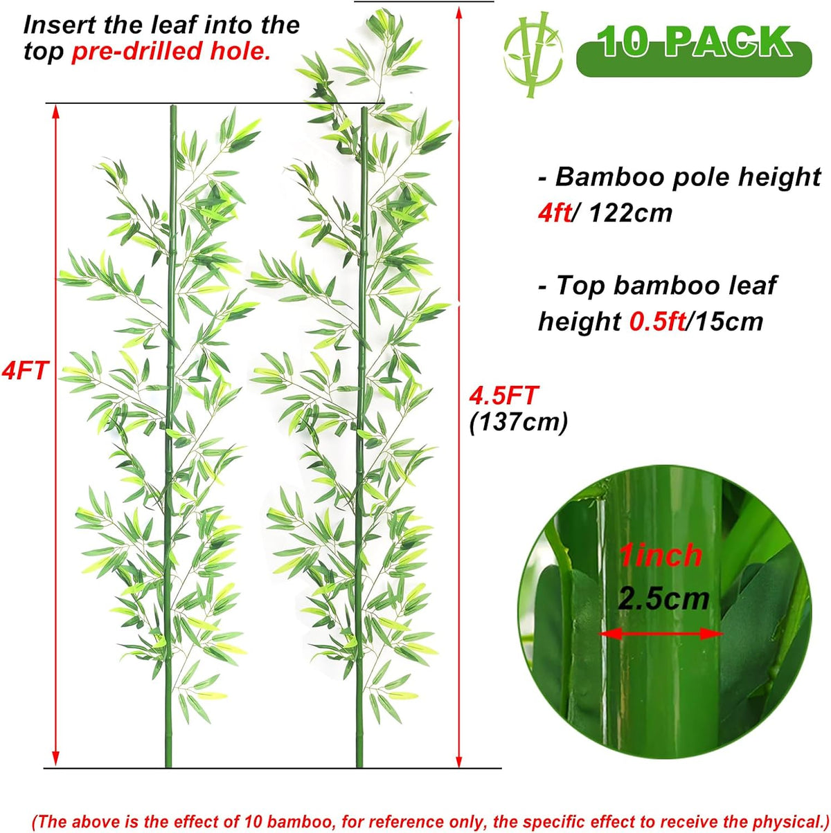 4/5/6/7ft Artificial Bamboo Tree 10 Pack, Fake Bamboo Plant with Encrypted Silk Leaves for Garden Yard Indoor Outdoor Decor, Privacy Waterproof Faux Plants