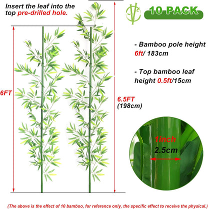 4/5/6/7ft Artificial Bamboo Tree 10 Pack, Fake Bamboo Plant with Encrypted Silk Leaves for Garden Yard Indoor Outdoor Decor, Privacy Waterproof Faux Plants