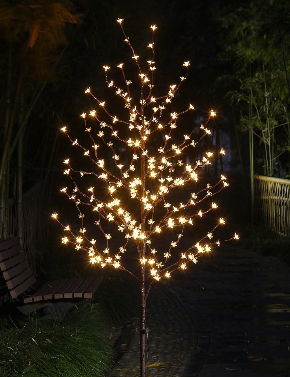 6.5FT 208 LED Cherry Blossom Tree, Lighted Artificial Tree for Decoration Inside and Outside, Home Patio Wedding Festival Christmas Decor