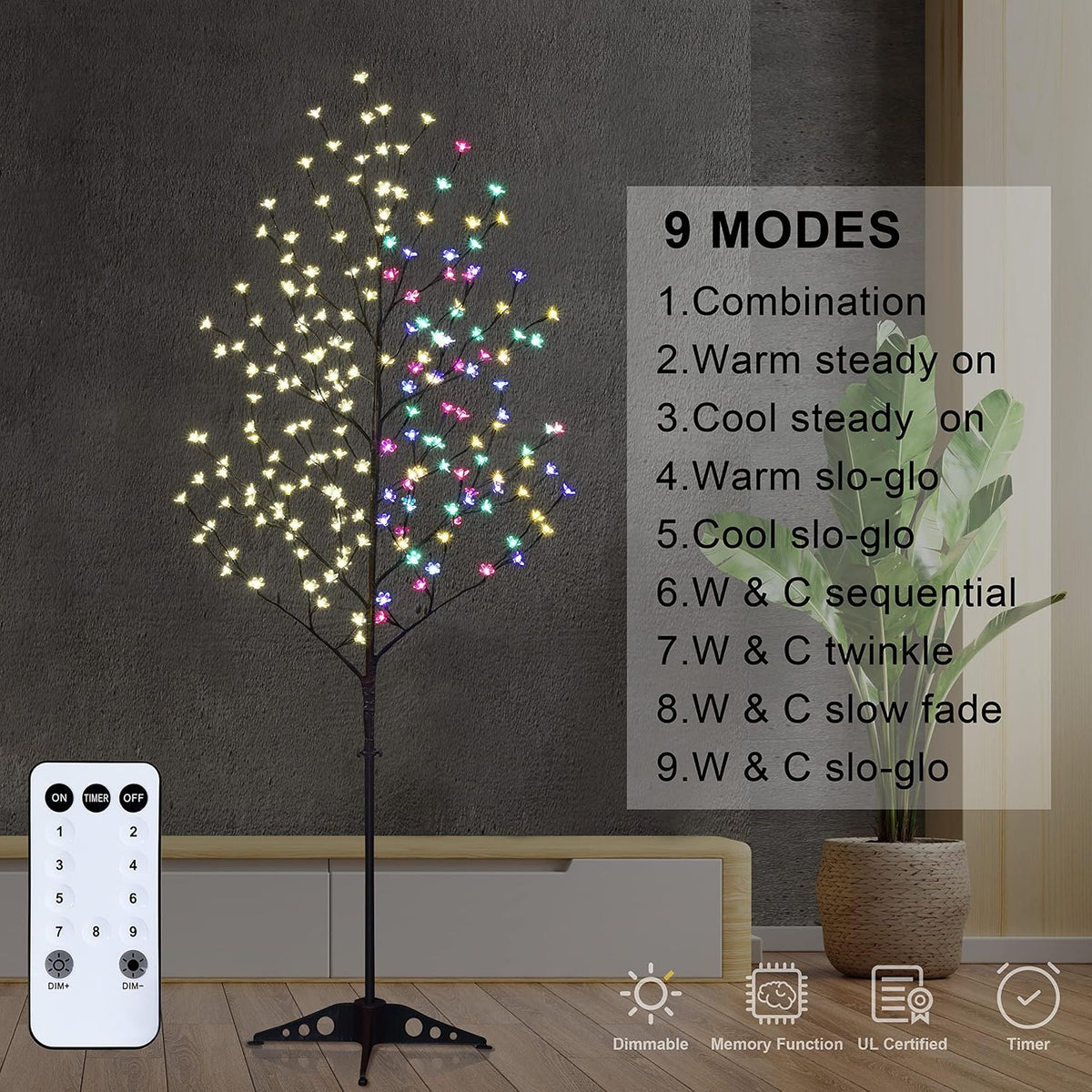 6.5FT 208 LED Cherry Blossom Tree, Lighted Artificial Tree for Decoration Inside and Outside, Home Patio Wedding Festival Christmas Decor