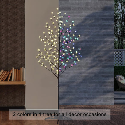 6.5FT 208 LED Cherry Blossom Tree, Lighted Artificial Tree for Decoration Inside and Outside, Home Patio Wedding Festival Christmas Decor