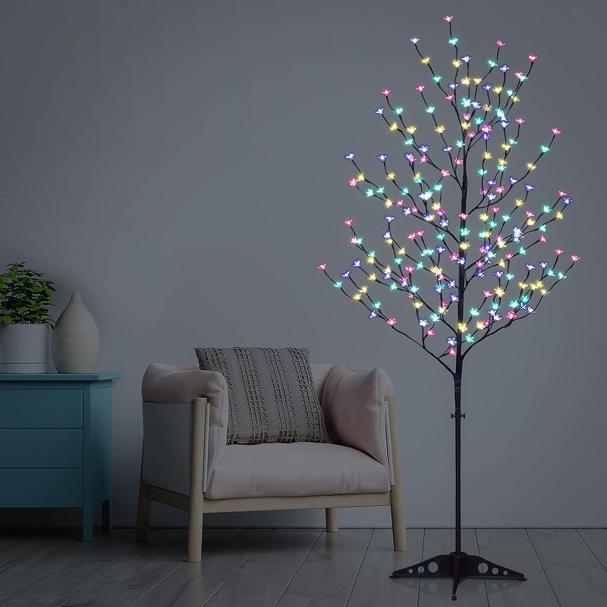6.5FT 208 LED Cherry Blossom Tree, Lighted Artificial Tree for Decoration Inside and Outside, Home Patio Wedding Festival Christmas Decor