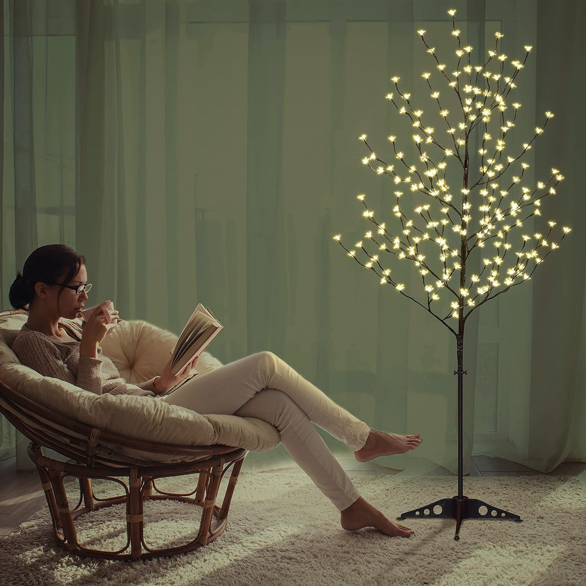 6.5FT 208 LED Cherry Blossom Tree, Lighted Artificial Tree for Decoration Inside and Outside, Home Patio Wedding Festival Christmas Decor