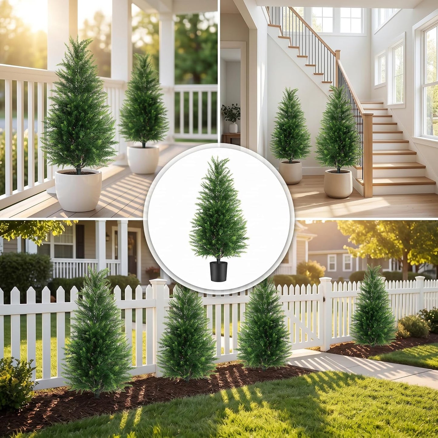 3FT Artificial Cedar Trees 2 Pack, UV Protected | Lifelike artificial cypress, UV protected, no watering. Fake outdoor topiary potted plants for porch, patio, garden.