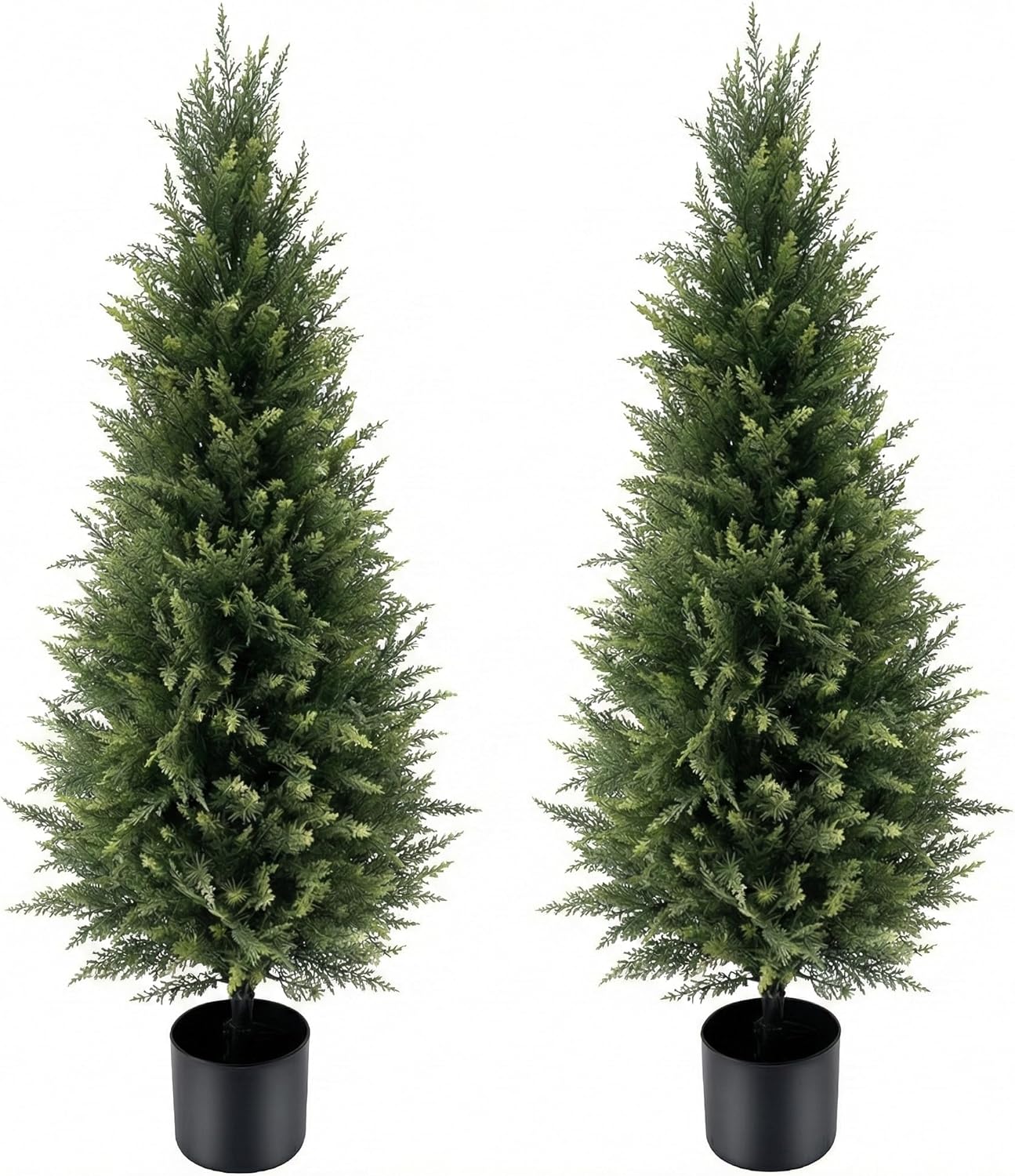 3FT Artificial Cedar Trees 2 Pack, UV Protected | Lifelike artificial cypress, UV protected, no watering. Fake outdoor topiary potted plants for porch, patio, garden.