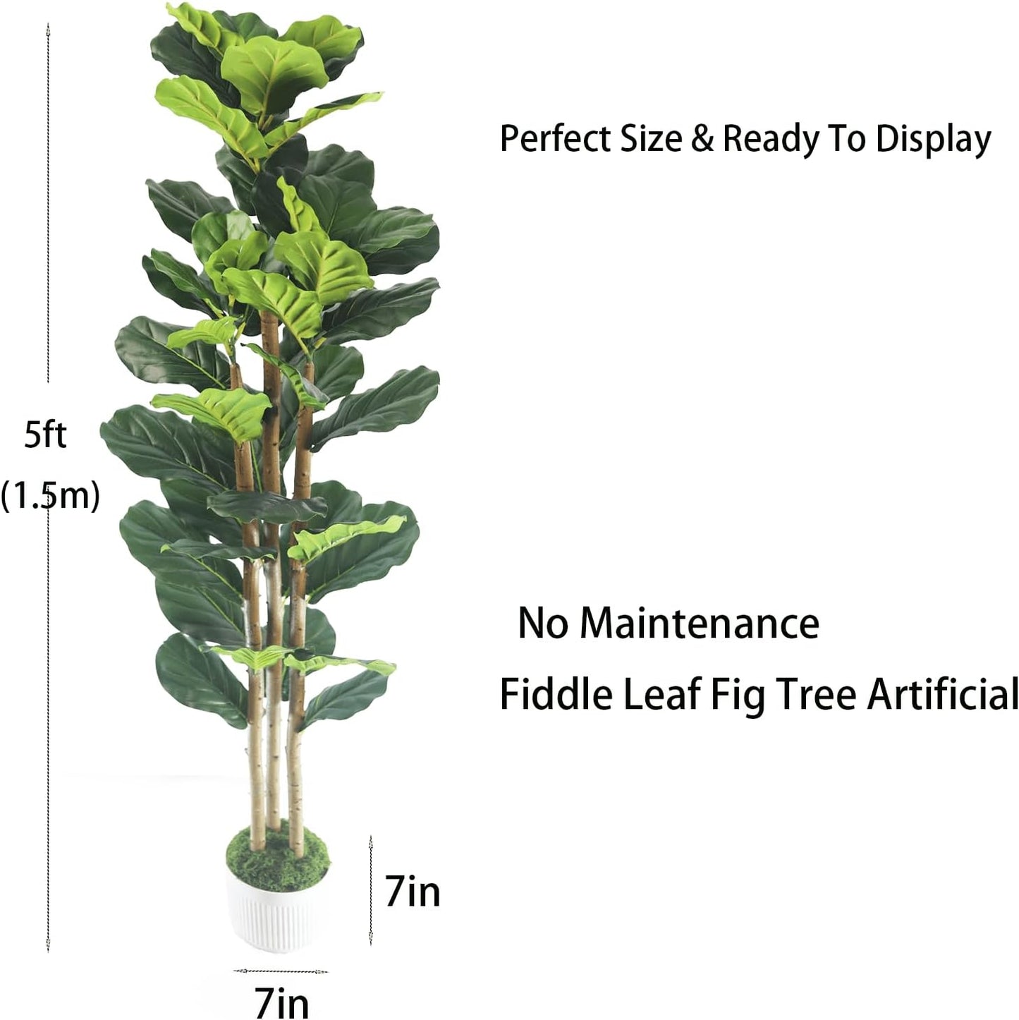 Artificial Fiddle Leaf Fig Tree 5ft - Fig Tree Artificial,Faux Fiddle Leaf Fig Tree with Realistic Resin Trunk & Stable Planter, Artificial Fig Tree Plant for Home Office Decor, Artificial Ficus Tree