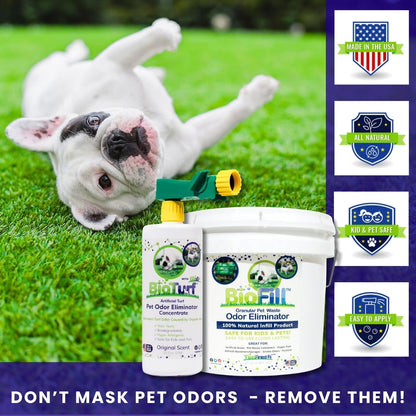 BioTurf Mini Power Pack Turf Cleaner for Pet Urine Outdoor - Artificial Turf Cleaner Concentrate - Yard Deodorizer for Dog Urine & Feces - Enzyme Kennel Odor Eliminator 32 oz Spray & 8 lb Infill