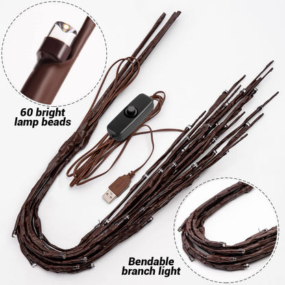 3Pack 30"Twig Lights, USB Plug in Branches Lights, 60 Led Bulbs, Warm White