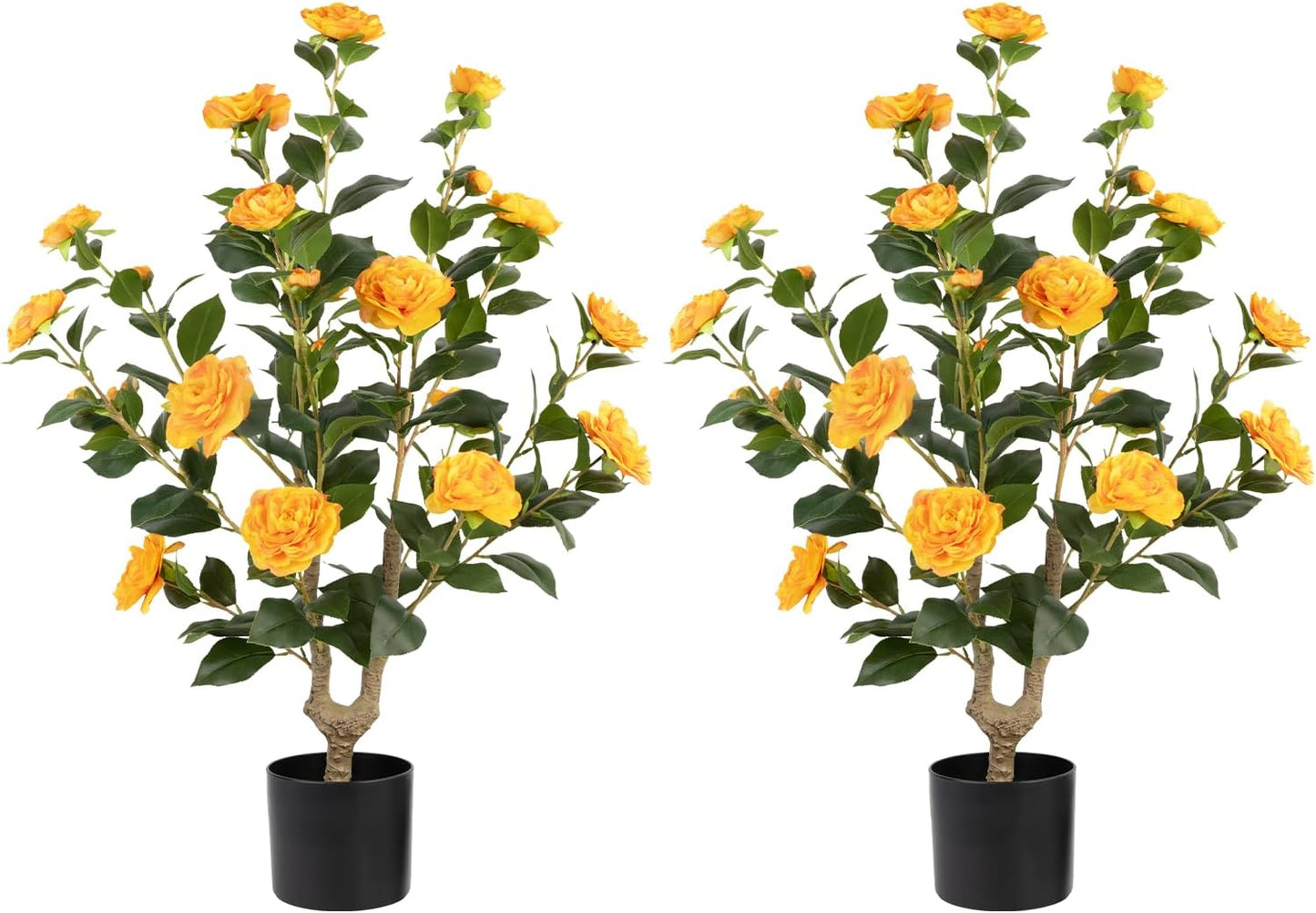 Artificial Camellia Tree 2 Pack - Realistic Camellia Plants in Pot with White Flowers, Lifelike Faux Greenery for Living Room, Patio, or Wedding, White