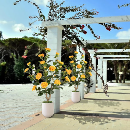 Artificial Camellia Tree 2 Pack - Realistic Camellia Plants in Pot with White Flowers, Lifelike Faux Greenery for Living Room, Patio, or Wedding, White
