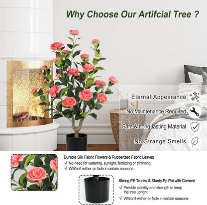 Artificial Camellia Tree 2 Pack - Realistic Camellia Plants in Pot with White Flowers, Lifelike Faux Greenery for Living Room, Patio, or Wedding, White