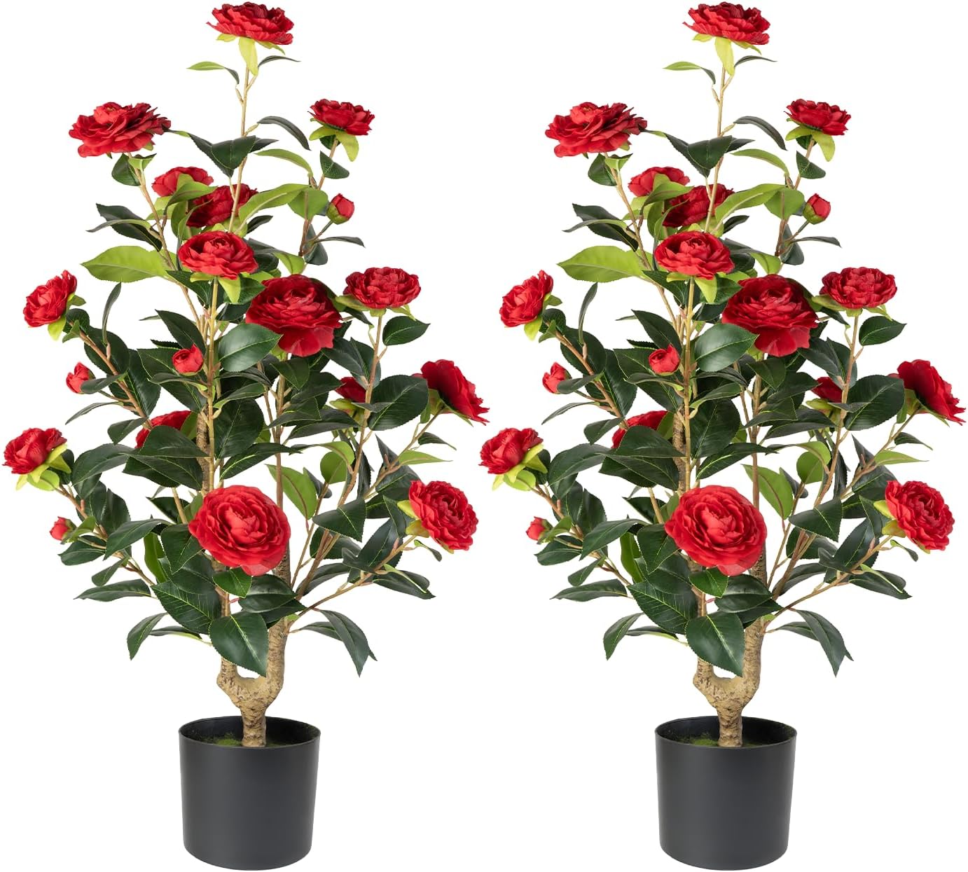 Artificial Camellia Tree 2 Pack - Realistic Camellia Plants in Pot with White Flowers, Lifelike Faux Greenery for Living Room, Patio, or Wedding, White