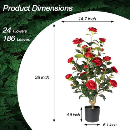 Artificial Camellia Tree 2 Pack - Realistic Camellia Plants in Pot with White Flowers, Lifelike Faux Greenery for Living Room, Patio, or Wedding, White