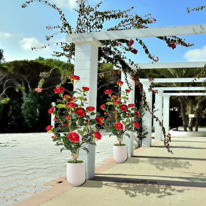 Artificial Camellia Tree 2 Pack - Realistic Camellia Plants in Pot with White Flowers, Lifelike Faux Greenery for Living Room, Patio, or Wedding, White