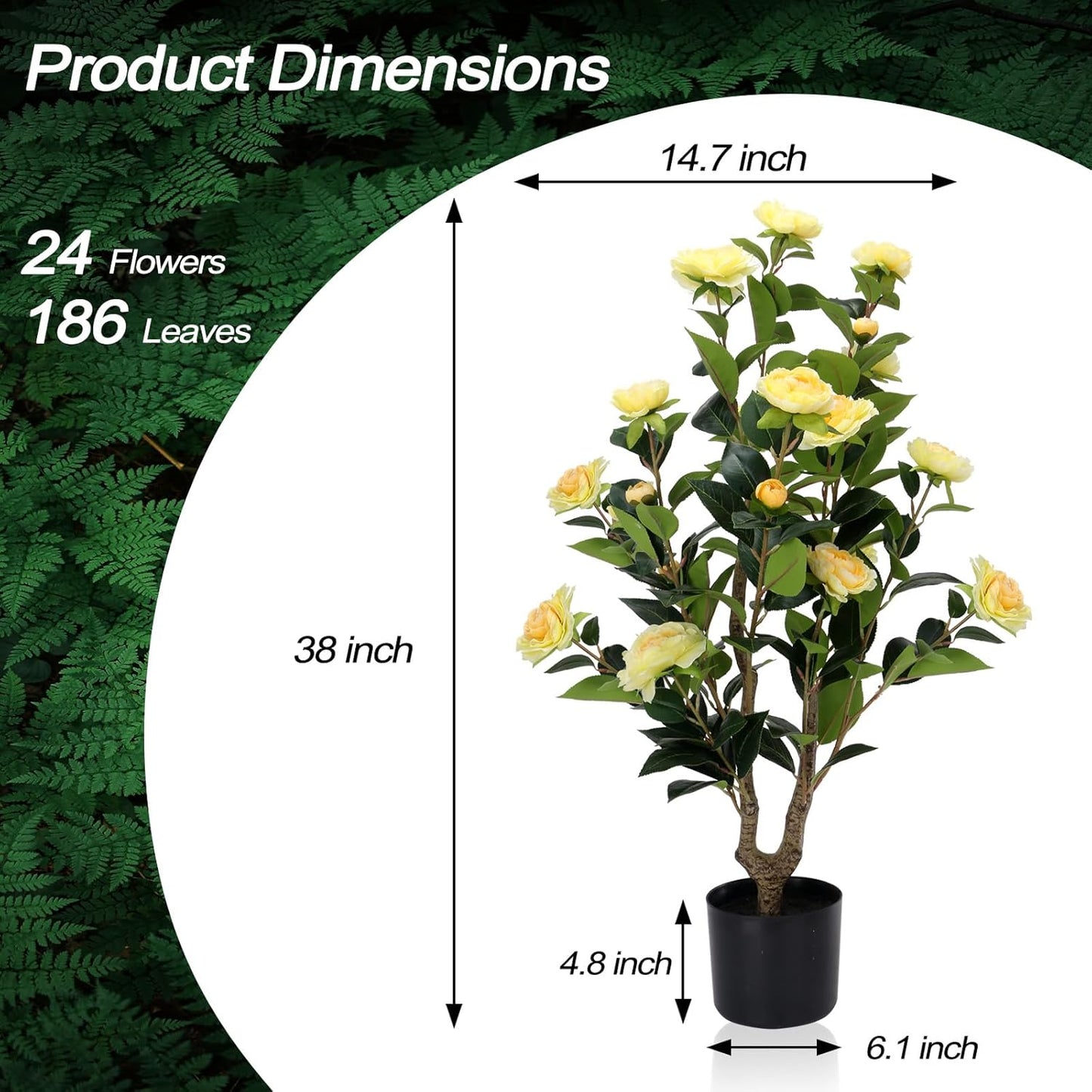 Artificial Camellia Tree 2 Pack - Realistic Camellia Plants in Pot with White Flowers, Lifelike Faux Greenery for Living Room, Patio, or Wedding, White