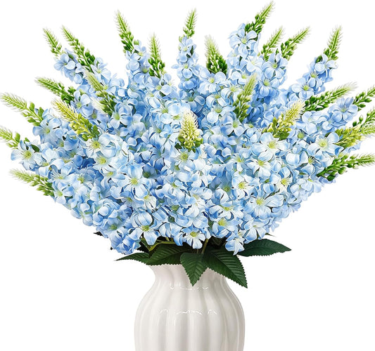 White Delphinium Artificial Flowers 20 PCS Snapdragon Artificial Flowers | 23Inch 4 Long Stem Artificial Flowers with 5 Larkspur Flower Heads Each for Wedding Bouquet Garden Party Centerpiece (White)