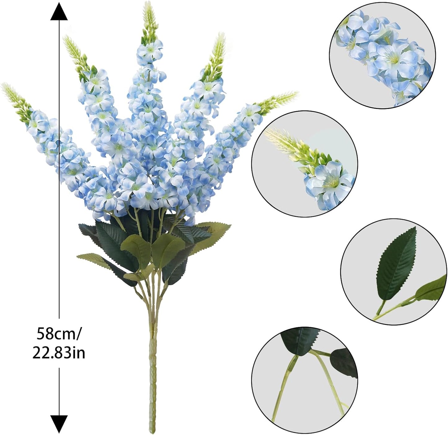 White Delphinium Artificial Flowers 20 PCS Snapdragon Artificial Flowers | 23Inch 4 Long Stem Artificial Flowers with 5 Larkspur Flower Heads Each for Wedding Bouquet Garden Party Centerpiece (White)