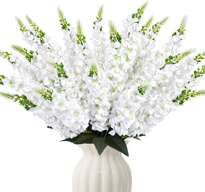 White Delphinium Artificial Flowers 20 PCS Snapdragon Artificial Flowers | 23Inch 4 Long Stem Artificial Flowers with 5 Larkspur Flower Heads Each for Wedding Bouquet Garden Party Centerpiece (White)