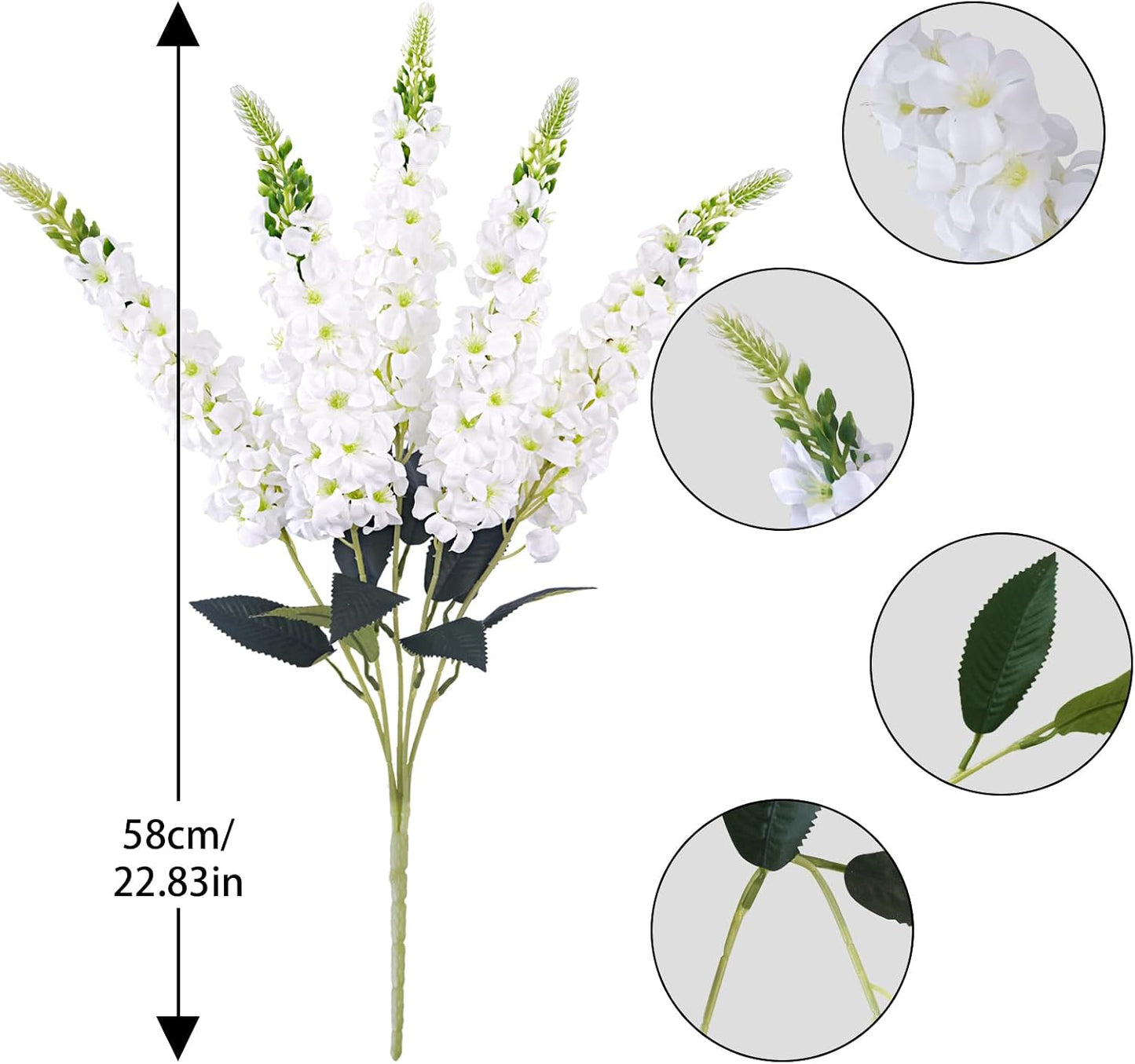 White Delphinium Artificial Flowers 20 PCS Snapdragon Artificial Flowers | 23Inch 4 Long Stem Artificial Flowers with 5 Larkspur Flower Heads Each for Wedding Bouquet Garden Party Centerpiece (White)