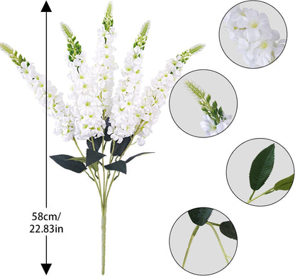 White Delphinium Artificial Flowers 20 PCS Snapdragon Artificial Flowers | 23Inch 4 Long Stem Artificial Flowers with 5 Larkspur Flower Heads Each for Wedding Bouquet Garden Party Centerpiece (White)