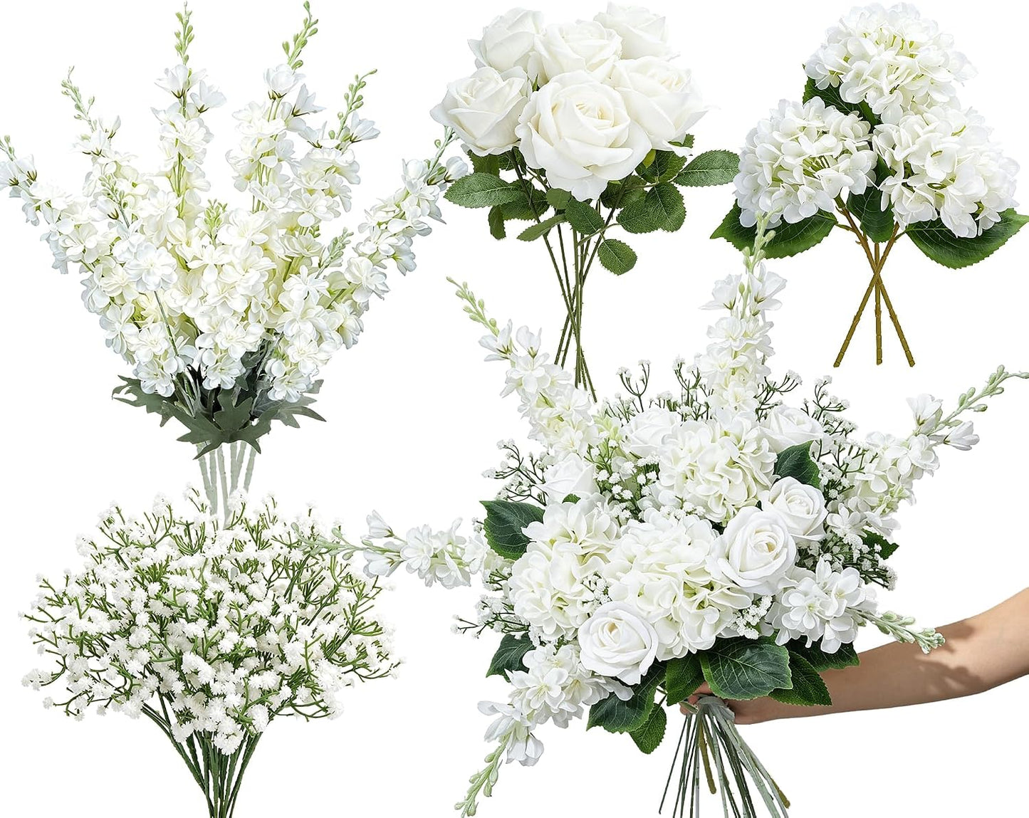 White Delphinium Artificial Flowers 20 PCS Snapdragon Artificial Flowers | 23Inch 4 Long Stem Artificial Flowers with 5 Larkspur Flower Heads Each for Wedding Bouquet Garden Party Centerpiece (White)