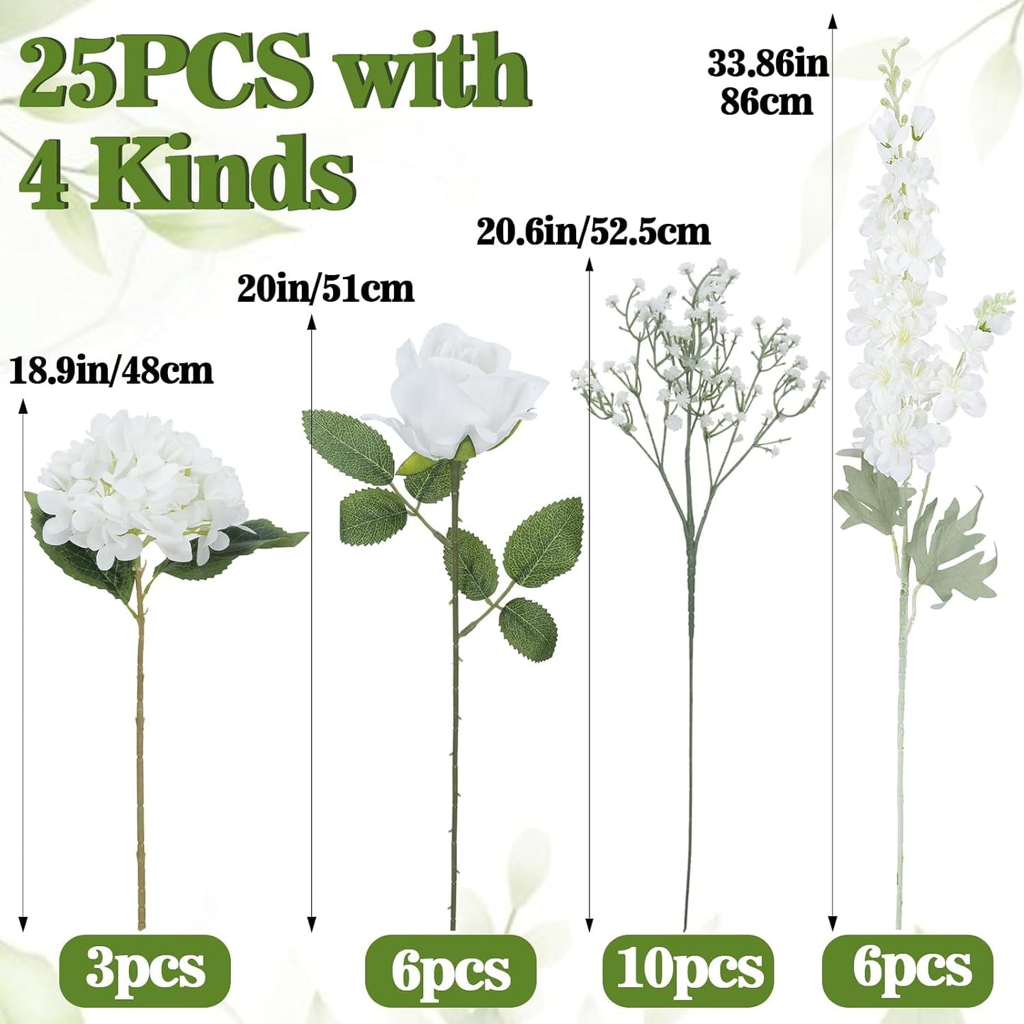 White Delphinium Artificial Flowers 20 PCS Snapdragon Artificial Flowers | 23Inch 4 Long Stem Artificial Flowers with 5 Larkspur Flower Heads Each for Wedding Bouquet Garden Party Centerpiece (White)