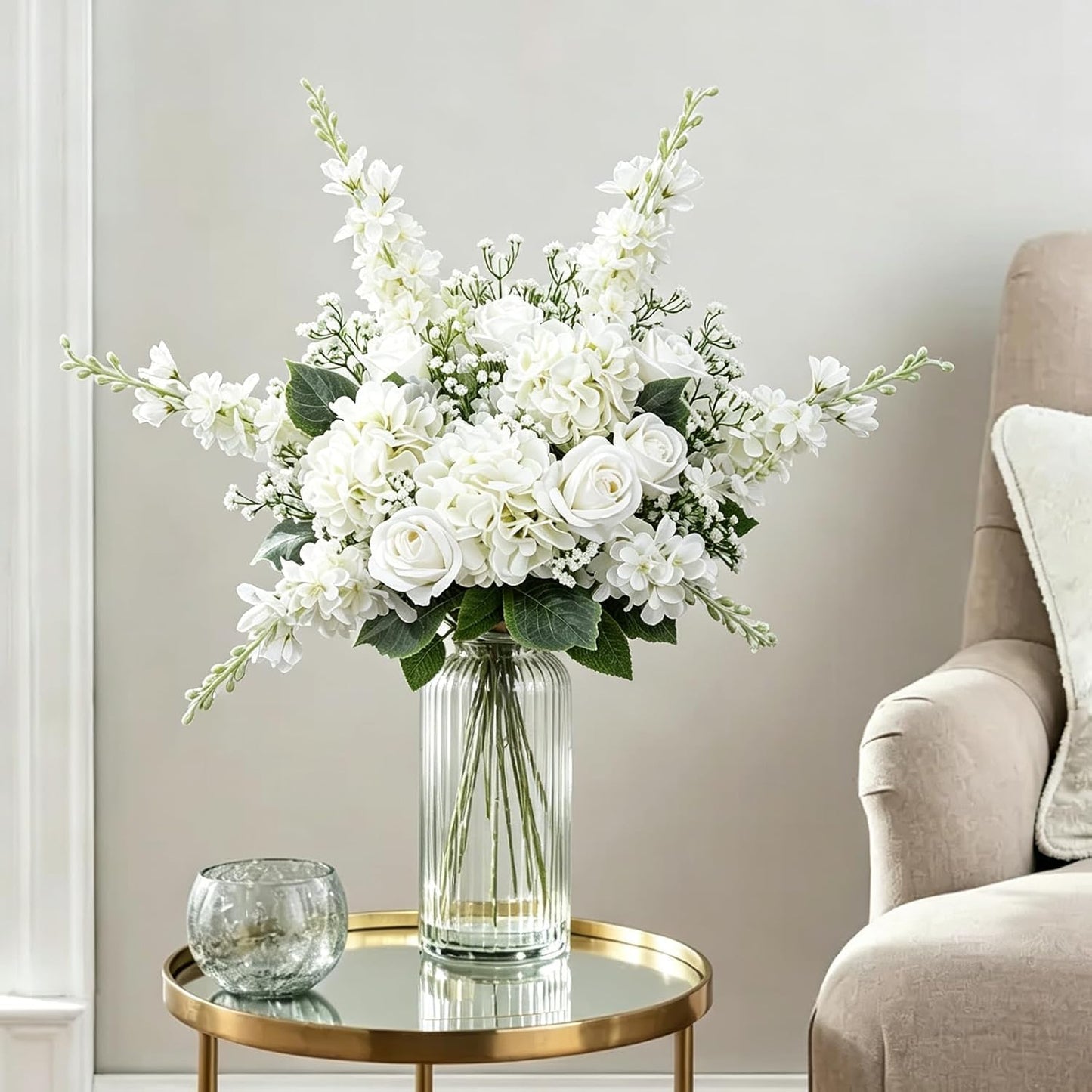 White Delphinium Artificial Flowers 20 PCS Snapdragon Artificial Flowers | 23Inch 4 Long Stem Artificial Flowers with 5 Larkspur Flower Heads Each for Wedding Bouquet Garden Party Centerpiece (White)