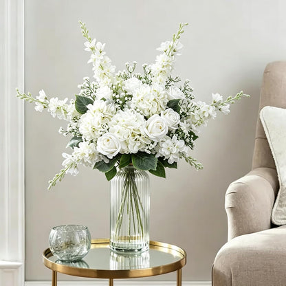 White Delphinium Artificial Flowers 20 PCS Snapdragon Artificial Flowers | 23Inch 4 Long Stem Artificial Flowers with 5 Larkspur Flower Heads Each for Wedding Bouquet Garden Party Centerpiece (White)