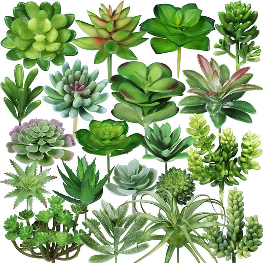 20 Pcs Assorted Artificial Succulents Plants Unpotted Small Green Cactus Echeveria Air Plant Picks Fake Succulents Bulk for Succulent Garden Wreath Floral Arrangement Indoor Outdoor Home Decor