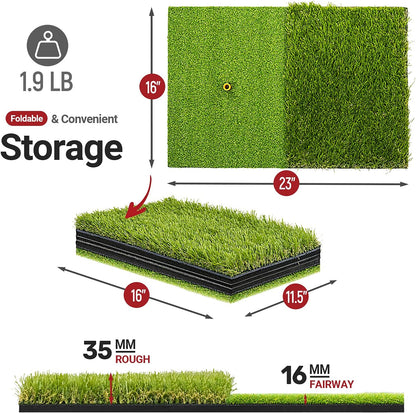 Foldable Heavy-Duty Golf Hitting Mat with 10mm EVA Backing for Indoor/Outdoor Swing & Chipping, Golf Accessories & Gift for Men & Women