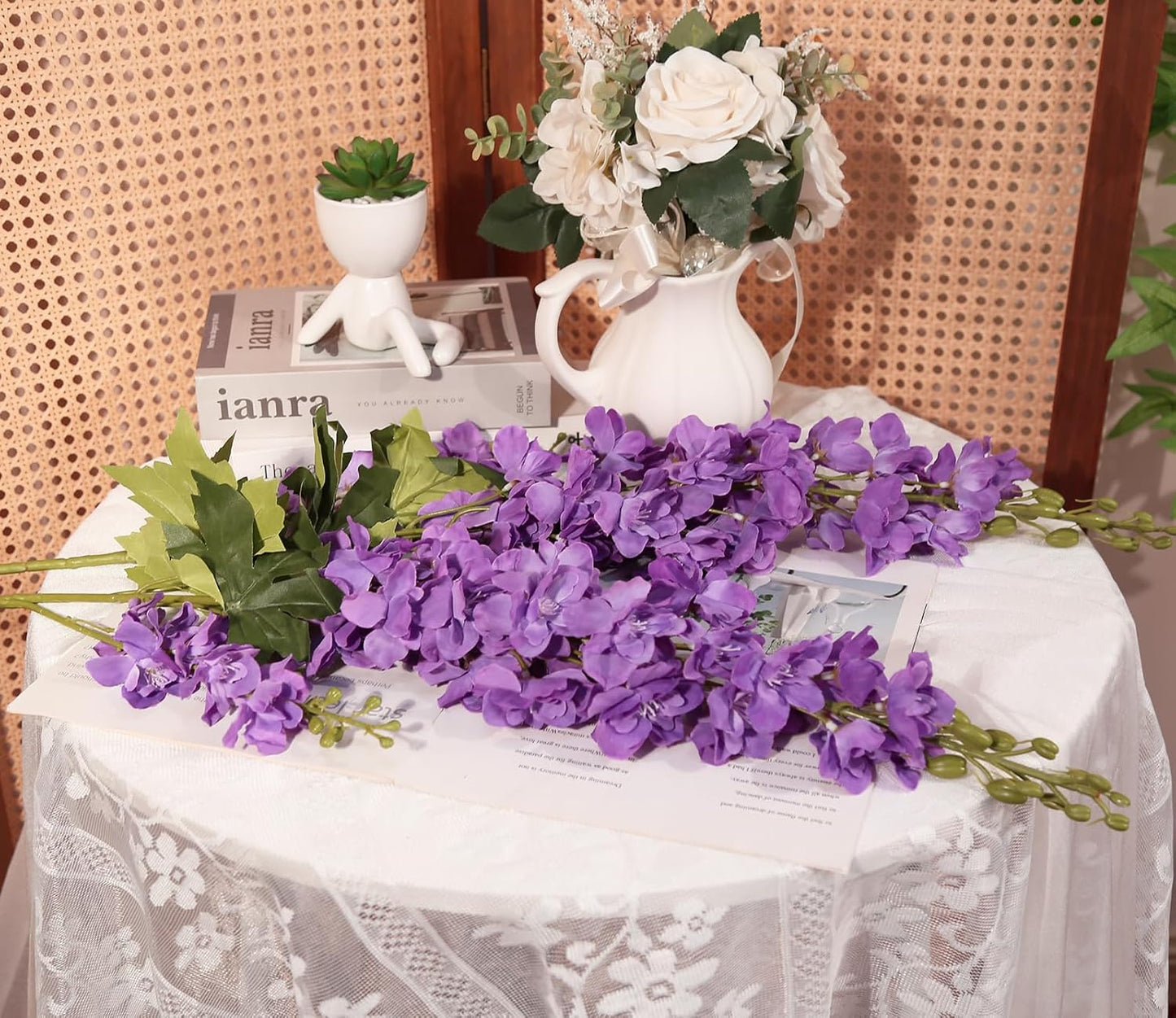 43.3" Green Delphinium Artificial Flowers 5PCS Faux Delphinium Flowers Larkspur Long Stem Artificial Flowers for Wedding Table Centerpieces Home Garden Decor(Green)