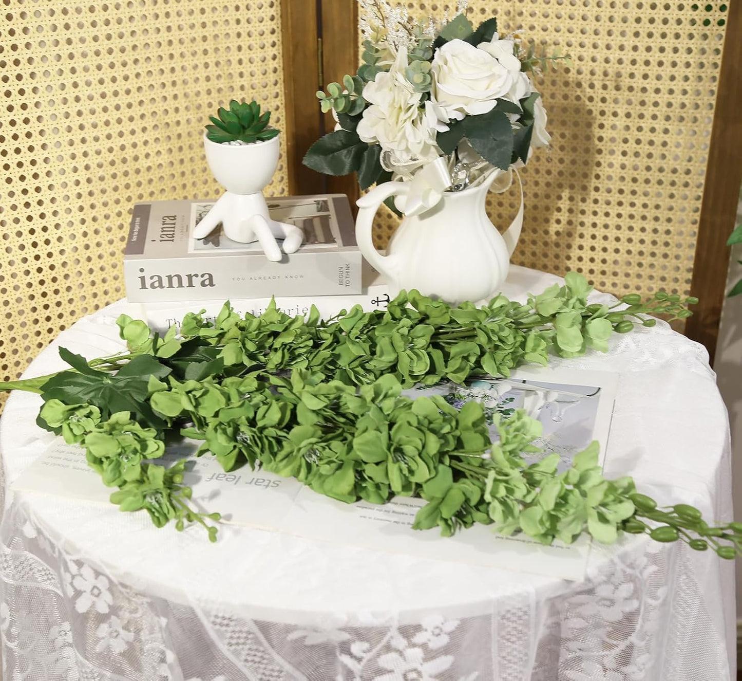 43.3" Green Delphinium Artificial Flowers 5PCS Faux Delphinium Flowers Larkspur Long Stem Artificial Flowers for Wedding Table Centerpieces Home Garden Decor(Green)
