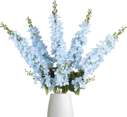 43.3" Green Delphinium Artificial Flowers 5PCS Faux Delphinium Flowers Larkspur Long Stem Artificial Flowers for Wedding Table Centerpieces Home Garden Decor(Green)