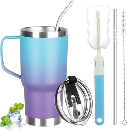 20 oz Tumbler with Handle, Stainless Steel Insulated Tumbler with Lid and Straw, Double Wall Vacuum Coffee Mug Tumbler, Insulated Coffee Thermal Cup for Cold and Hot (Yellow, 20 Ounces)