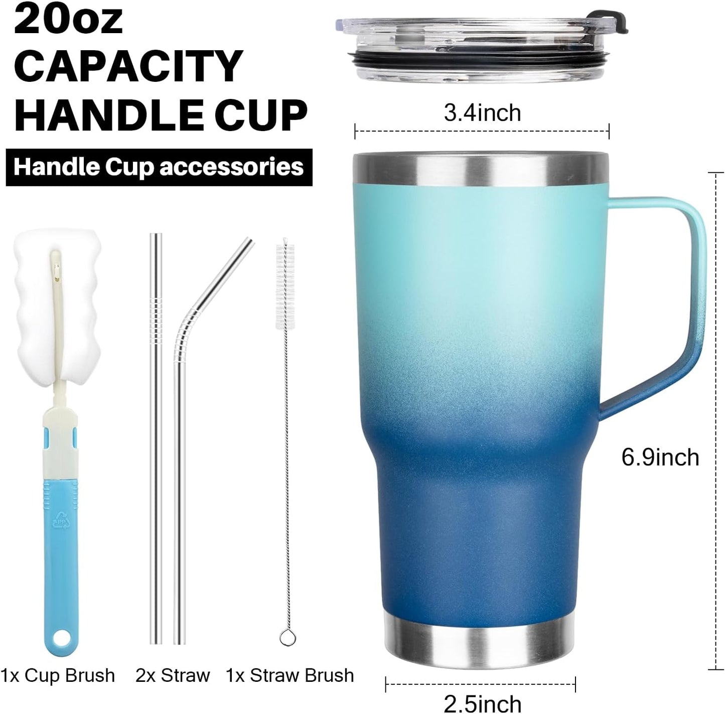 20 oz Tumbler with Handle, Stainless Steel Insulated Tumbler with Lid and Straw, Double Wall Vacuum Coffee Mug Tumbler, Insulated Coffee Thermal Cup for Cold and Hot (Yellow, 20 Ounces)