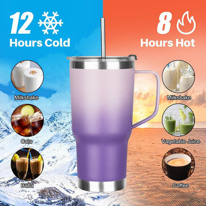 20 oz Tumbler with Handle, Stainless Steel Insulated Tumbler with Lid and Straw, Double Wall Vacuum Coffee Mug Tumbler, Insulated Coffee Thermal Cup for Cold and Hot (Yellow, 20 Ounces)