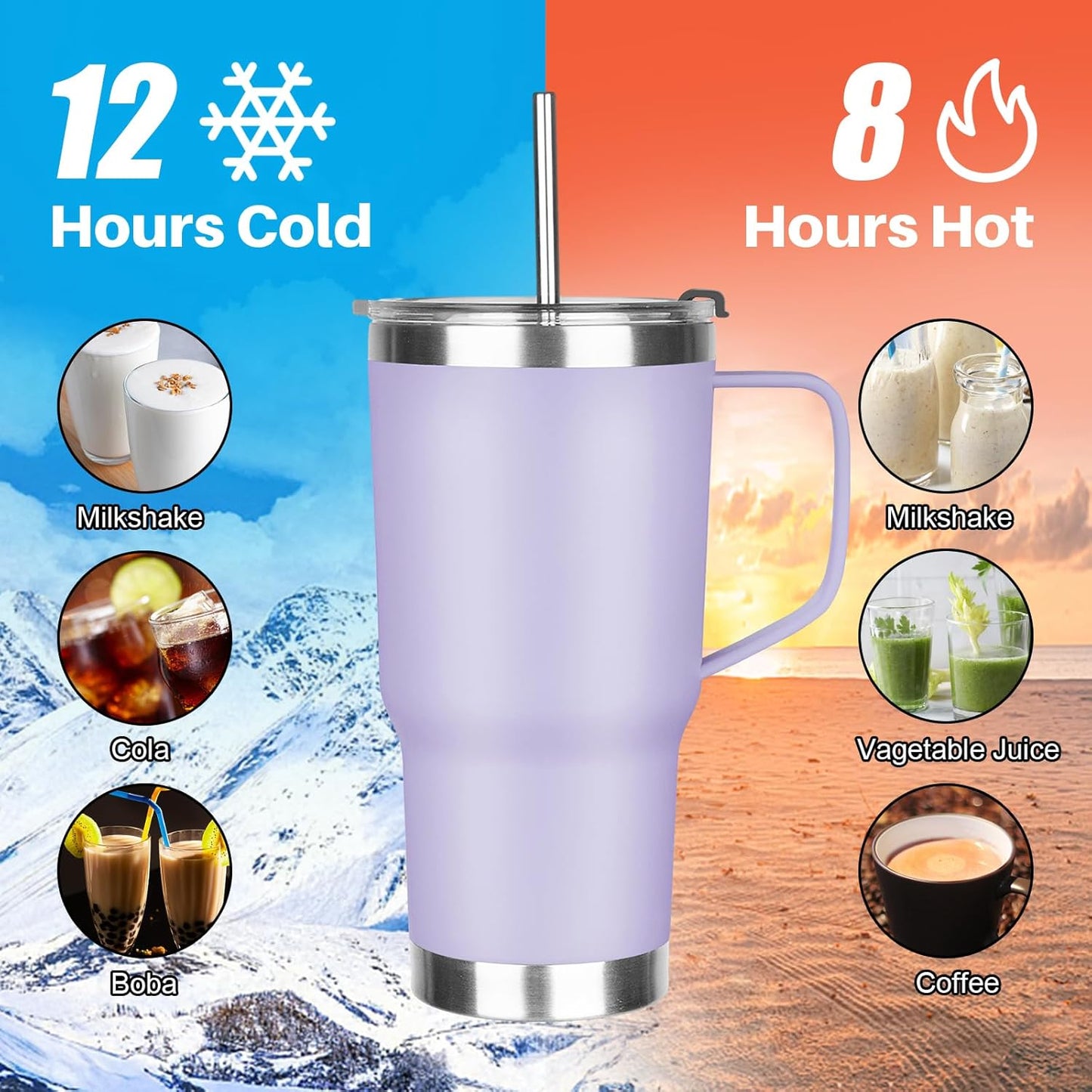 20 oz Tumbler with Handle, Stainless Steel Insulated Tumbler with Lid and Straw, Double Wall Vacuum Coffee Mug Tumbler, Insulated Coffee Thermal Cup for Cold and Hot (Yellow, 20 Ounces)