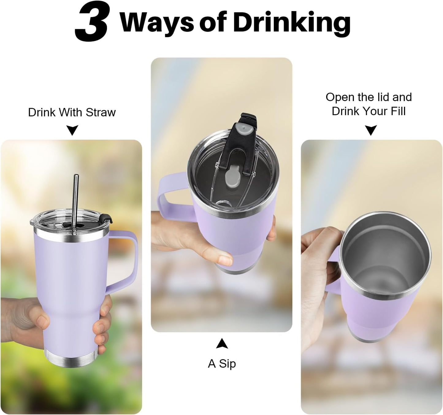 20 oz Tumbler with Handle, Stainless Steel Insulated Tumbler with Lid and Straw, Double Wall Vacuum Coffee Mug Tumbler, Insulated Coffee Thermal Cup for Cold and Hot (Yellow, 20 Ounces)