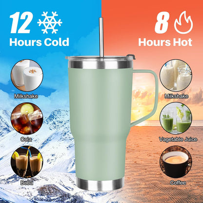 20 oz Tumbler with Handle, Stainless Steel Insulated Tumbler with Lid and Straw, Double Wall Vacuum Coffee Mug Tumbler, Insulated Coffee Thermal Cup for Cold and Hot (Yellow, 20 Ounces)